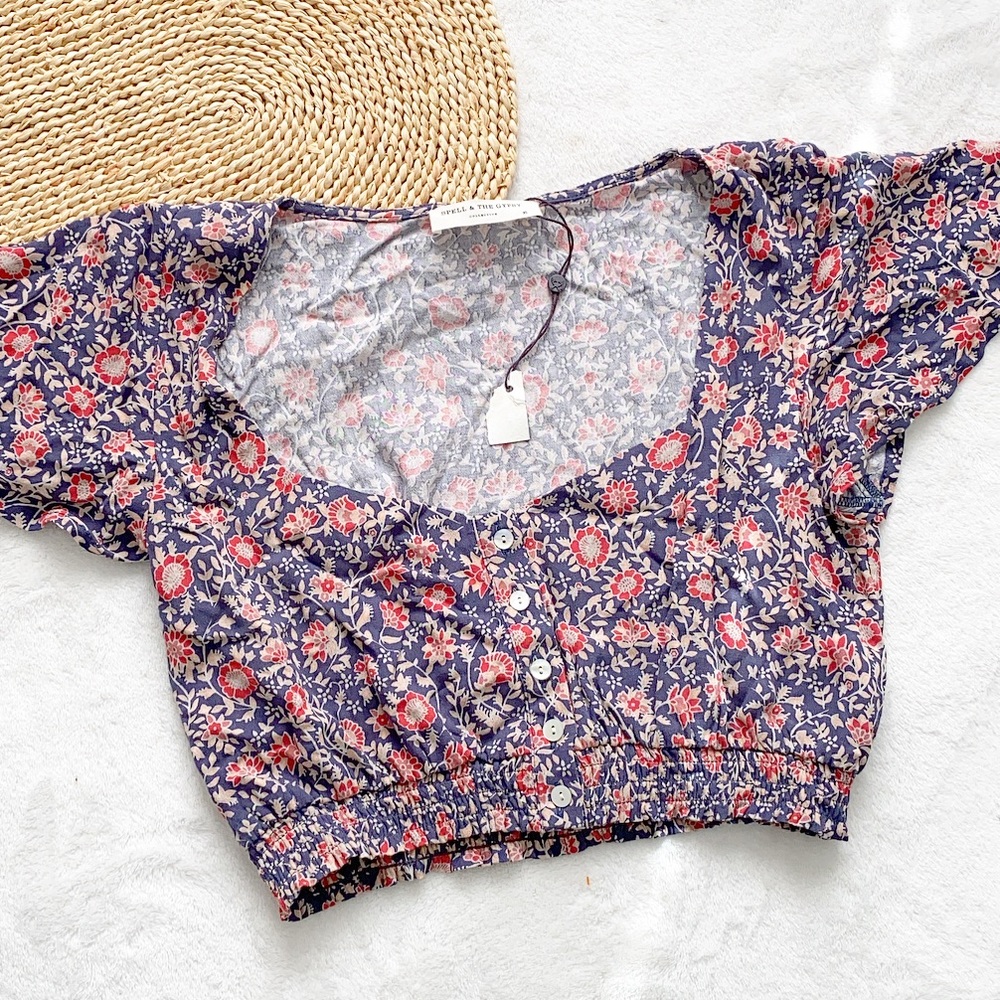 Spell & The Gypsy Jasmine Crop Flutter Sleeve Top… - image 3